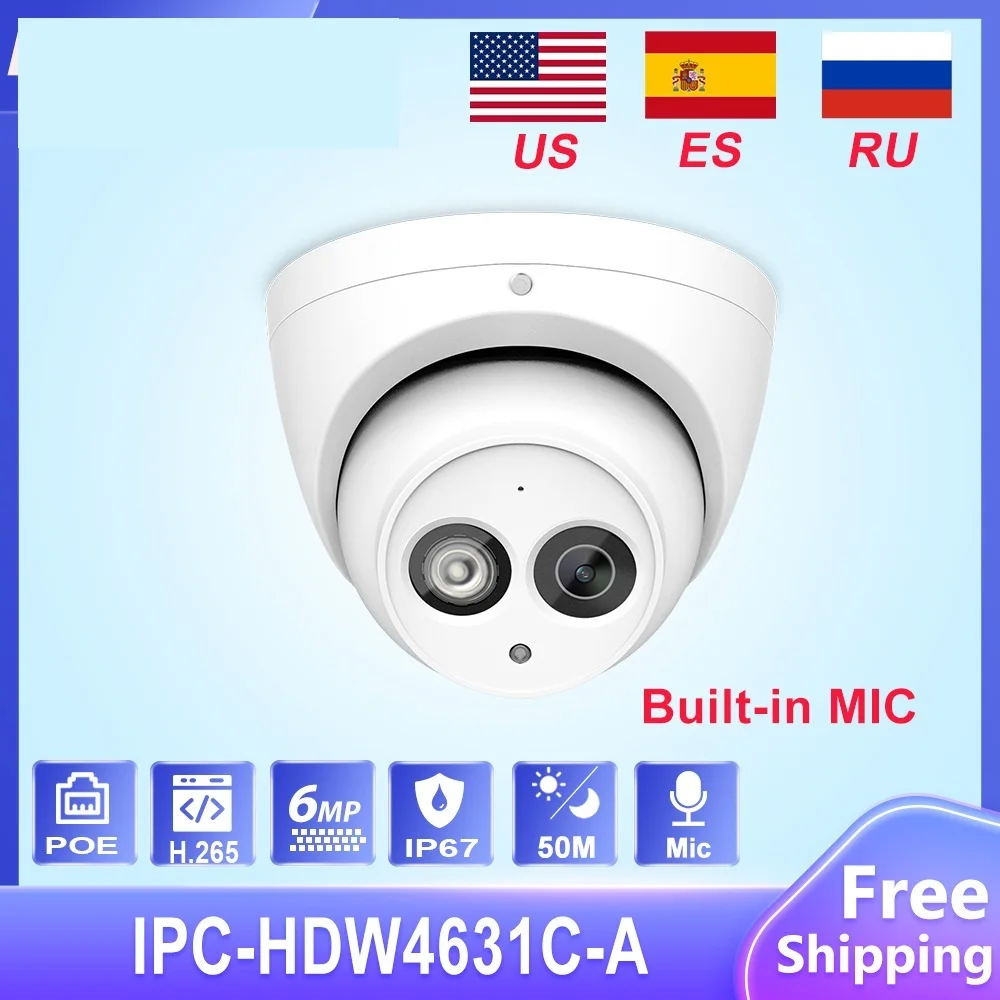 Top IPC-HDW4631C-A 6MP HD POE Réseau Mini avantIP Caméra Boîtier D.lique Intégré MIC CCTV Caméra Vidéo Caméras de permission