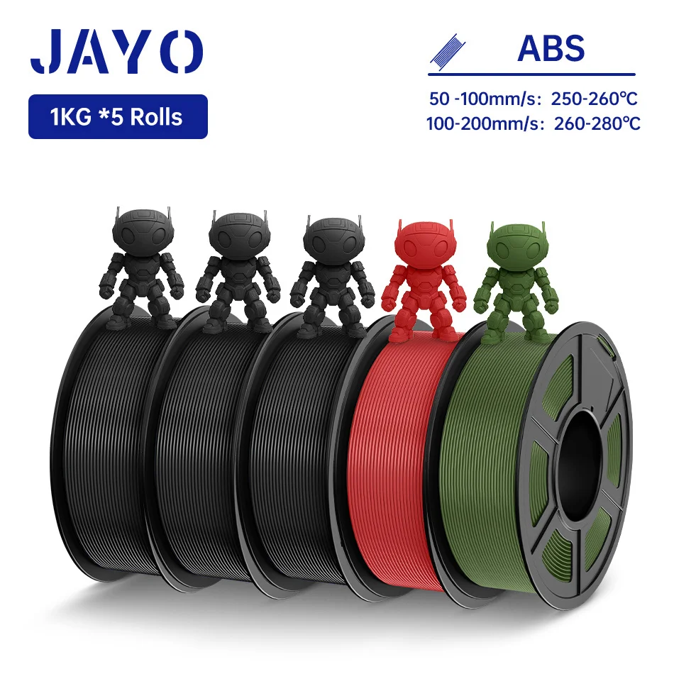 JAYO ABS 3D-Drucker-Filament 5KG 1,75mm ABS für 3D-Drucker, ABS 3D-Drucker-Filament mit Heißverformung 90°, Perfekt für Funktionale Prototypen & Mechanische Teile
