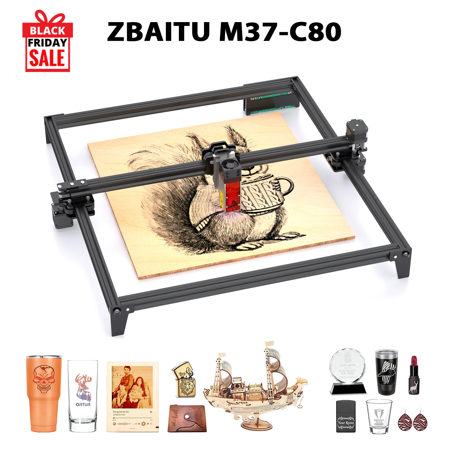 ZBAITU C40 Machine de coupe de graveur de bois, M81 81X46cm, S60 80X60cm outil de travail du bois de grande taille 20W