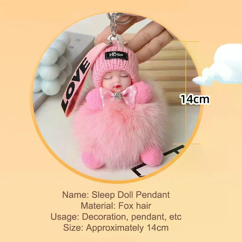 Schlafender Baby-Schlüsselanhänger, niedliche flauschige Plüschpuppe, Schlüsselanhänger, Damen, Mädchen, Taschen, Schlüsselanhänger, Autos, Schlüsselanhänger, Geschenk, bezaubernde Dekoration