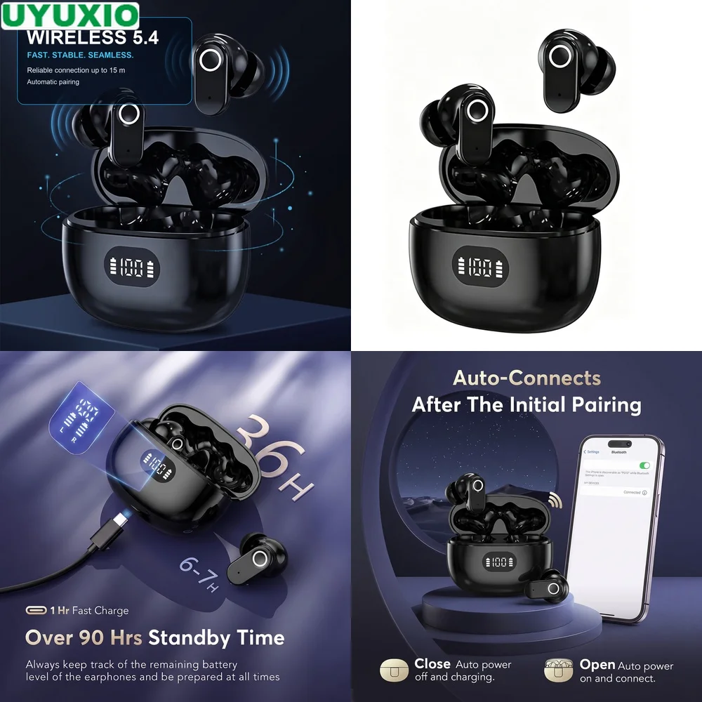Kabellose In-Ear-Kopfhörer mit Geräuschunterdrückung, LED-Anzeige und Bluetooth 5.4 für Laufen, Fitnessstudio und Büro