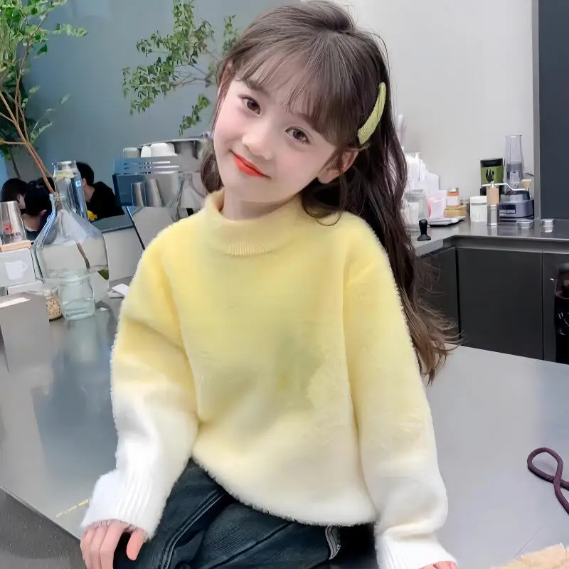 Girl Sweater Autumn Winter Round Neck Pullover Tops Knitwear Child Keep Warm Versatile Kawaii Fashion New Style Casual Clothing
