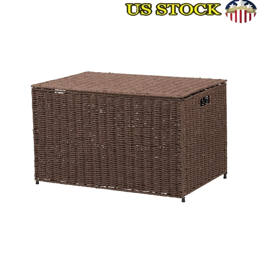 

Large Wicker Storage Chest Collapsible Decorative Trunk with Handles Paper Rope Ideal Bedroom Living Room Bathroom Organization