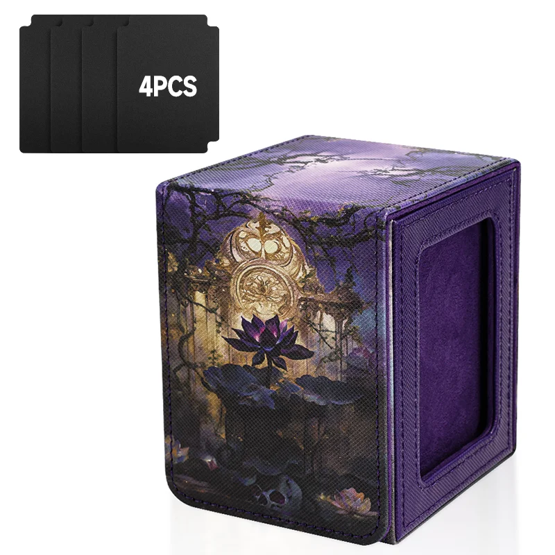 Card Deck Box with Display Window, Patented Design Card Deck Holds 100+ Double-Sleeved Cards with 4 Dividers,PU Leather Card Box