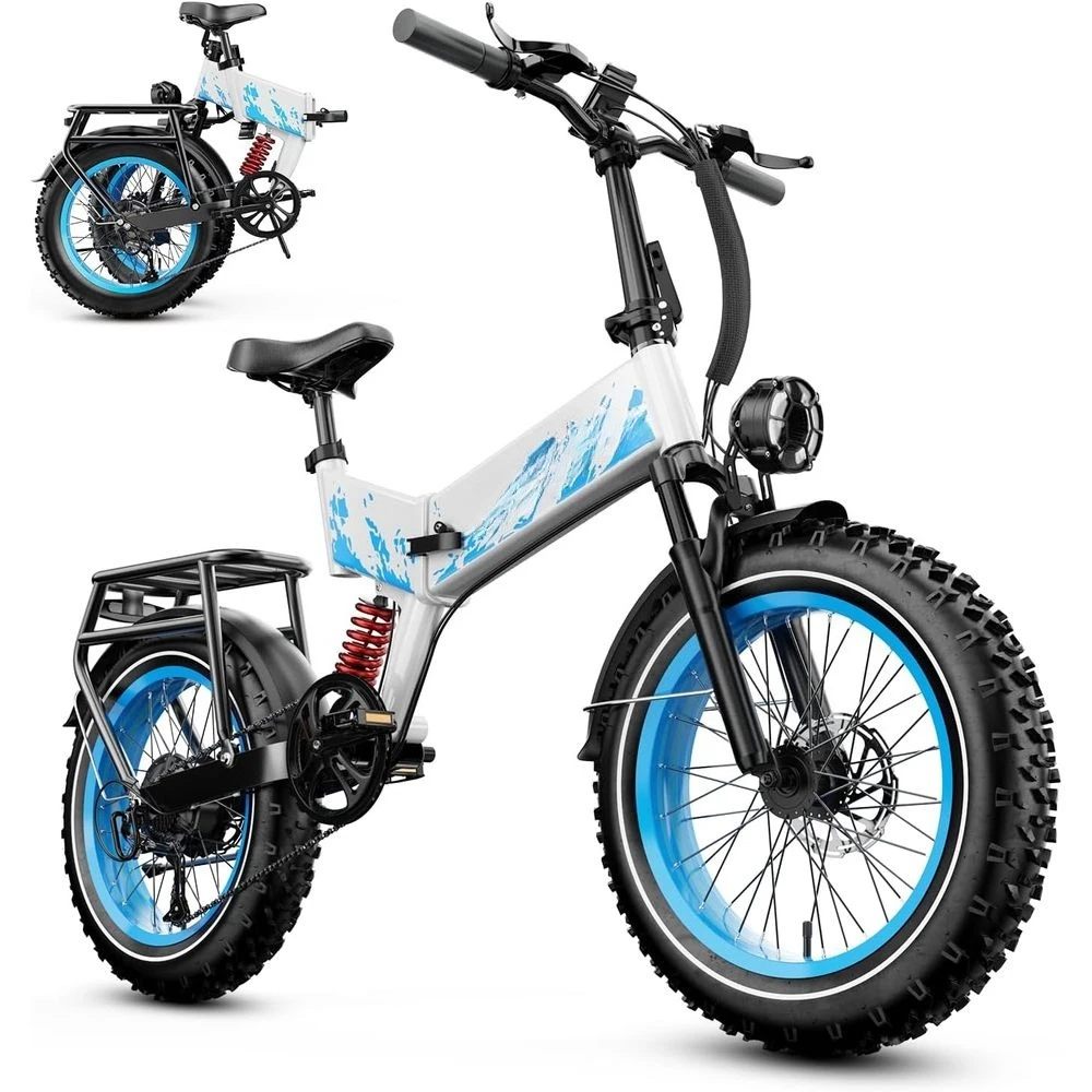 

1500W Folding Electric Bike for Adults, 52V 20AH Large Removable Battery E Bike, 30+MPH, 80 Miles Max Range, 20" x4.0 Fat Tire E