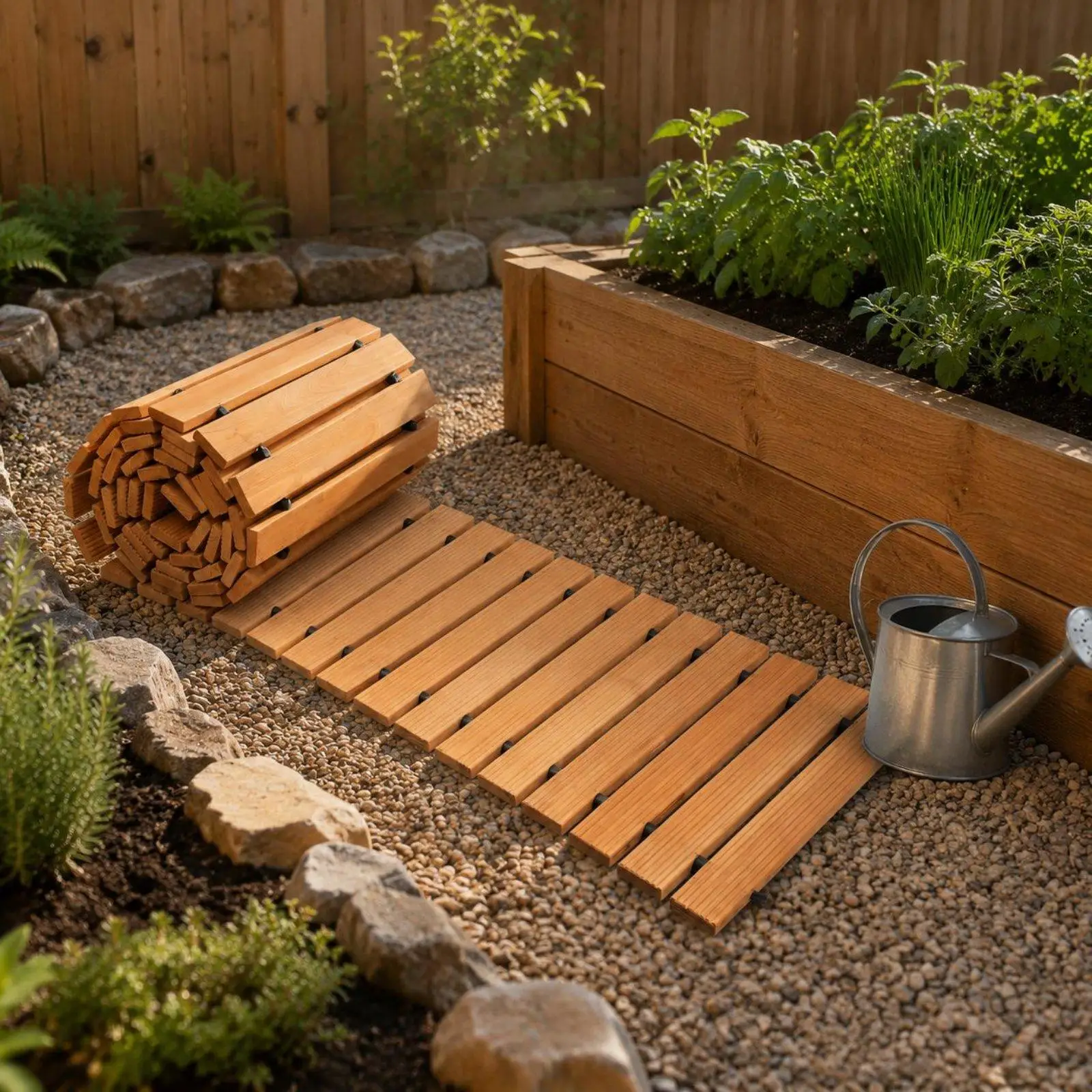 Wooden Garden Road Easy to Install Roll out Walkway Decorative Portable Wooden