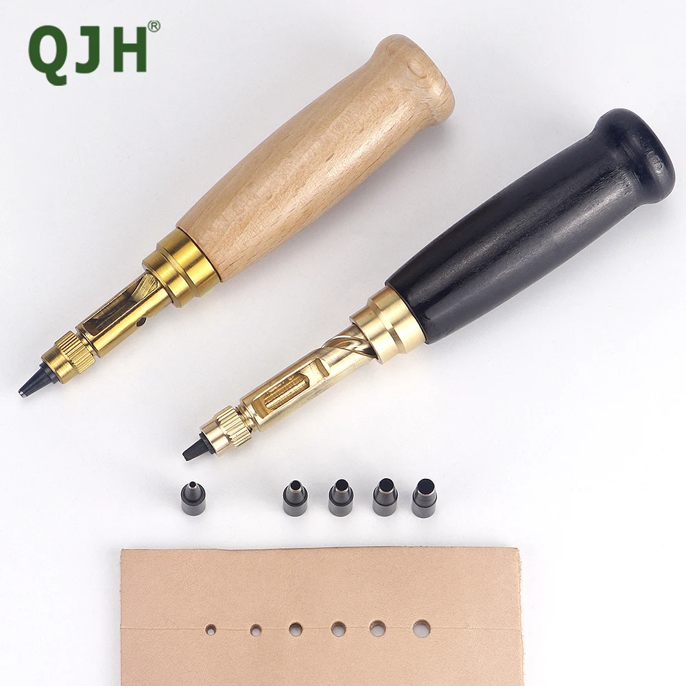 Conjunto de perfurador de couro 6 em 1, ferramenta manual de perfuração redonda com cabeças intercambiáveis, ferramenta de estampagem de couro faça você mesmo