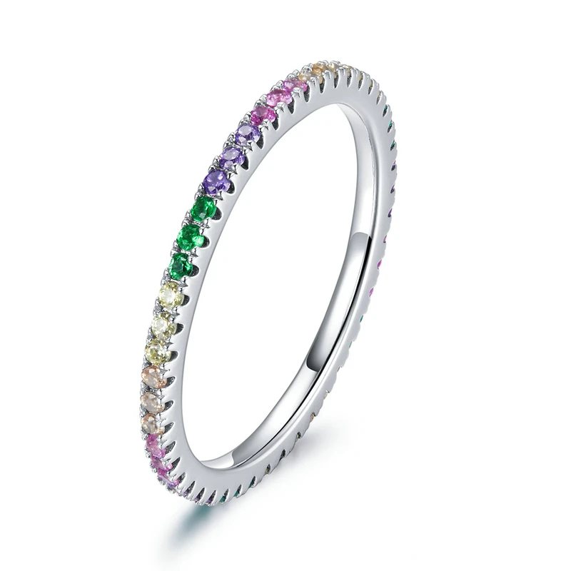 Women's 925 Silver Rainbow CZ Stackable Ring