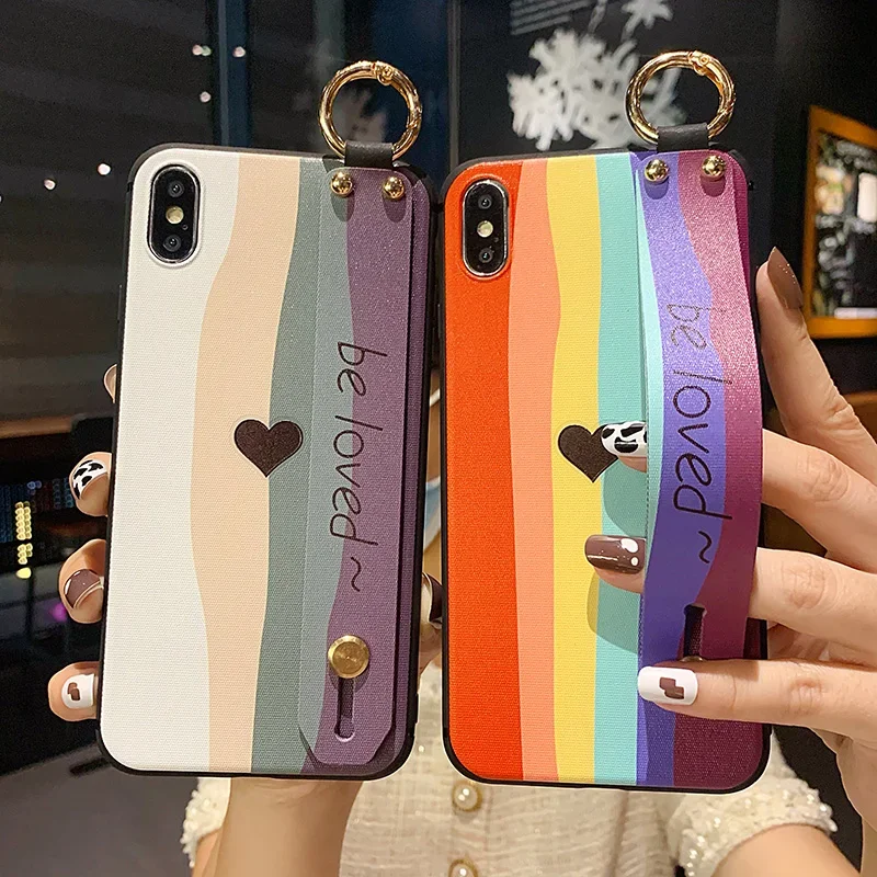 Rainbow Watercolor Wrist Strap Holder Case for Samsung S24 Ultra S23 FE A54 14 24 34 A55 15 25 35 32 52 72 12 50 70 A51 71 13 23