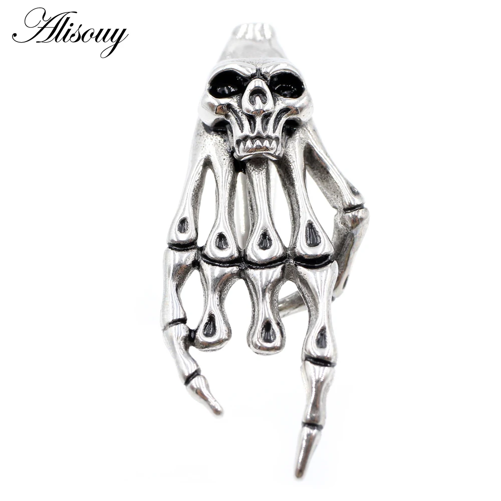 Alisouy 1PC Stainless Steel Skull Skeleton Hand Ear Weights Heavy Expander Stretcher Plugs Gauges Earrings Body Piercing Jewelry