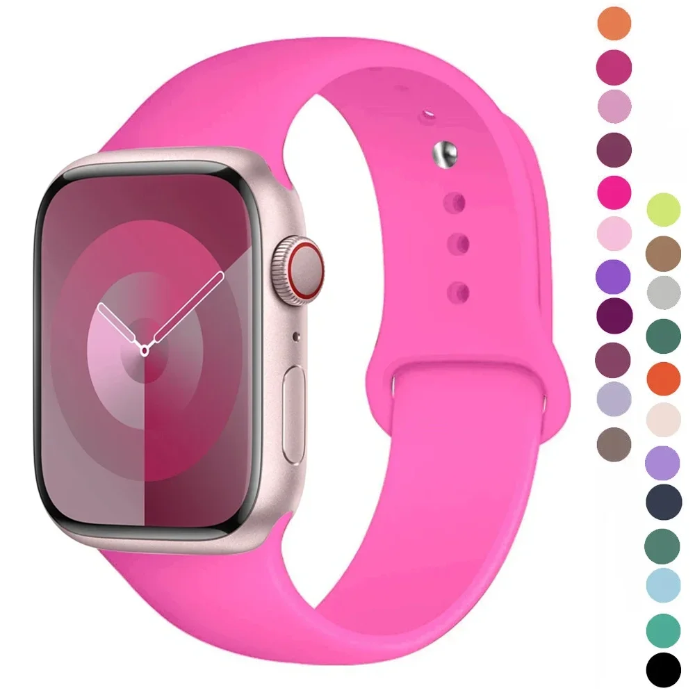 Силиконовый ремешок для Apple Watch, ремешок 44 мм, 45 мм, 40 мм, 41 мм, 42-38 мм, 45 мм, спортивный браслет iwatch series 8 7 6 5 4 3 SE 9 Ultra 2 49 мм