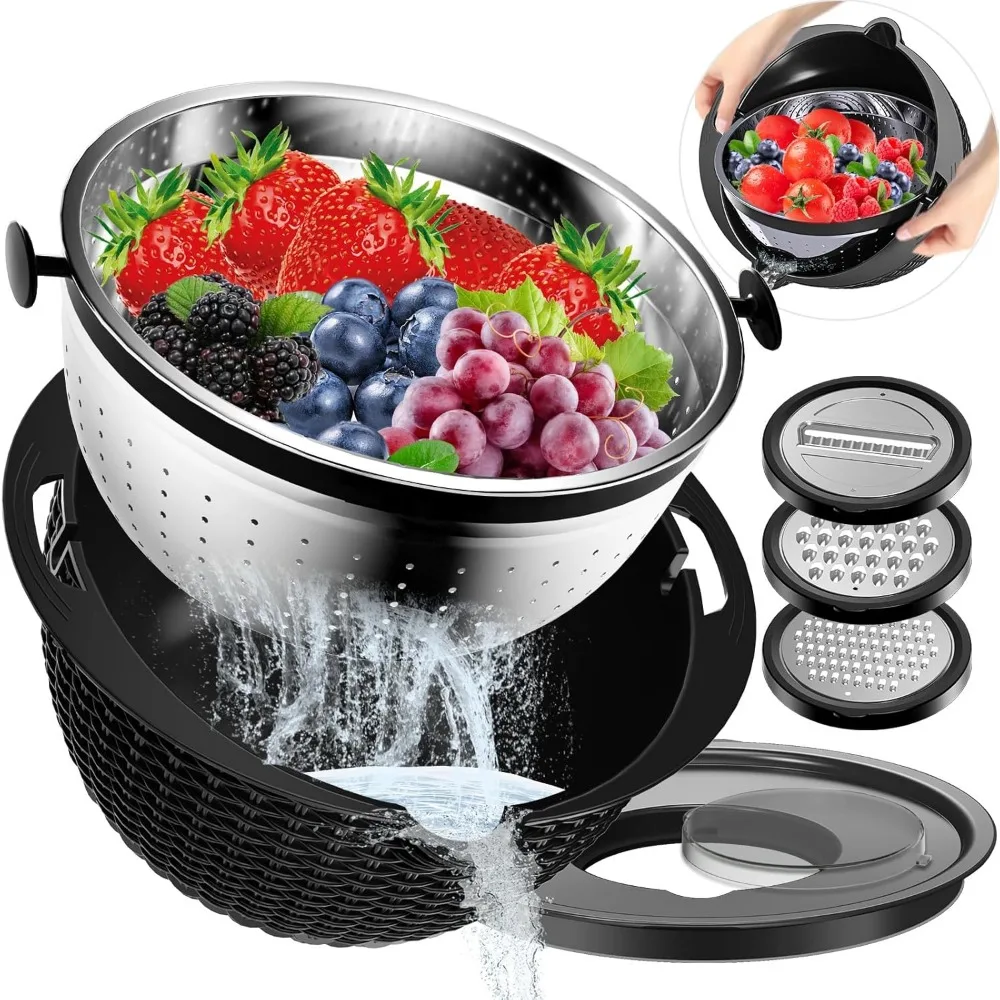 

Colanders, 4-1 Colander with Mixing Bowls Set, Strainers for Kitchen, Food Strainers with Grater, Kitchen Gadgets Strainer Baske