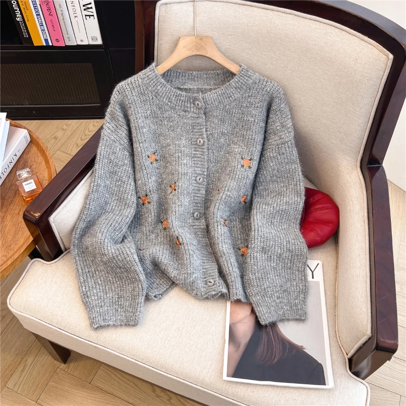 Bomon Korean lazy autumn and winter new Y2K American retro 2000's sweater women loose crew neck long sleeve color knit cardigan