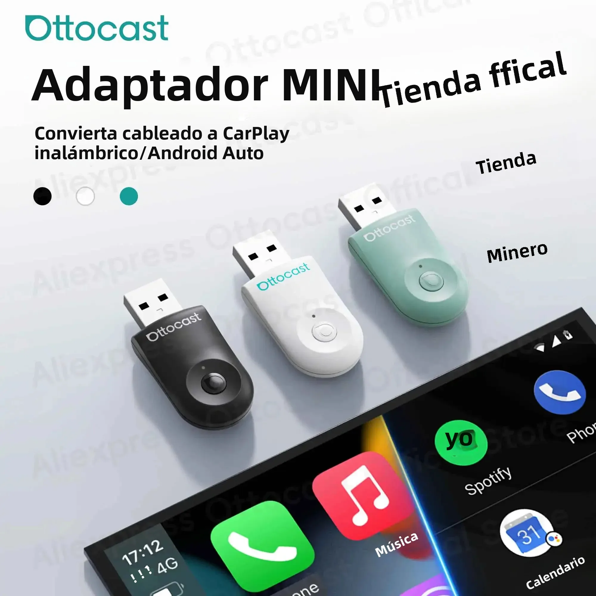Adaptador OTTOCAST MINI Inalámbrico CarPlay Android Auto USB Dongle Bluetooth Accesorios para Auto 2026 para VW Mazda Chery Toyota Ford