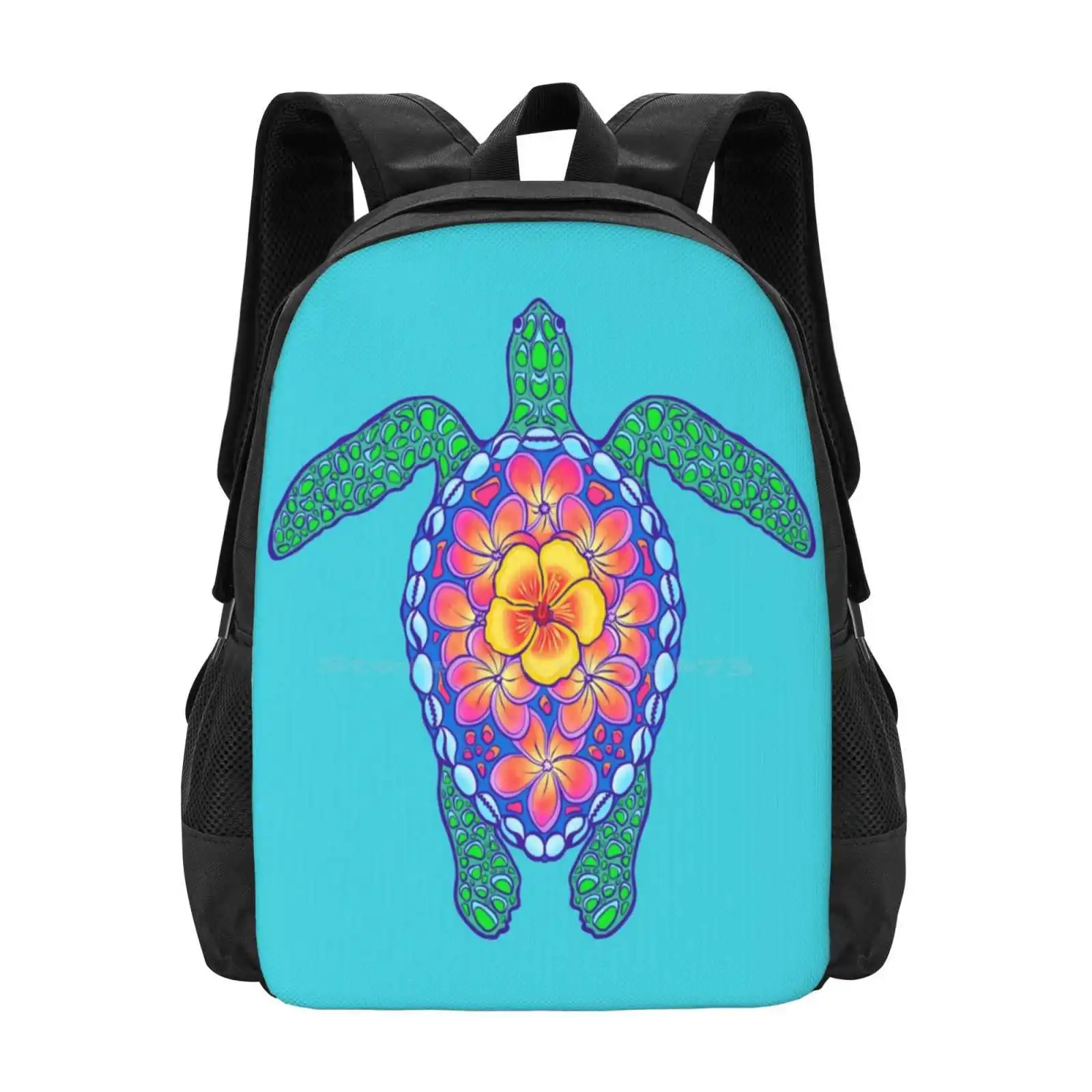 Hawaiian Hibiscus Sea Turtle Hot Sale Schoolbag Backpack Fashion Bags Sea Turtle Ocean Hibiscus Flower Plant Flippers Orange