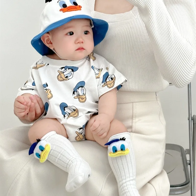 Disney Donald Duck Bodysuits One-Pieces Baby Clothes 0-2 Years Old Cartoon Style Loose Wrap Ass Crawling Suit K594-1