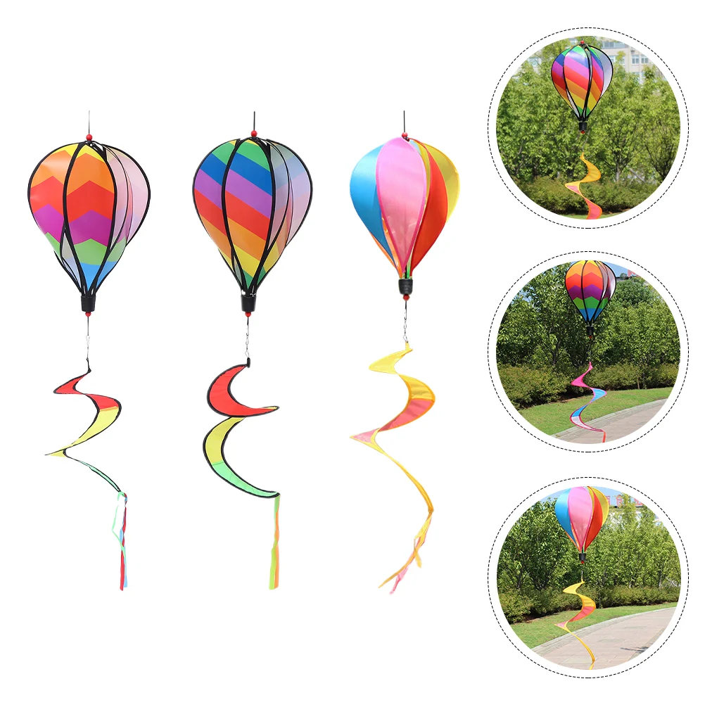 3 Pcs Colorful Windmill Chimes for outside Spiral Hot Air Balloon Garden Hanging Ornaments Decors Large Spinners Plastic Child