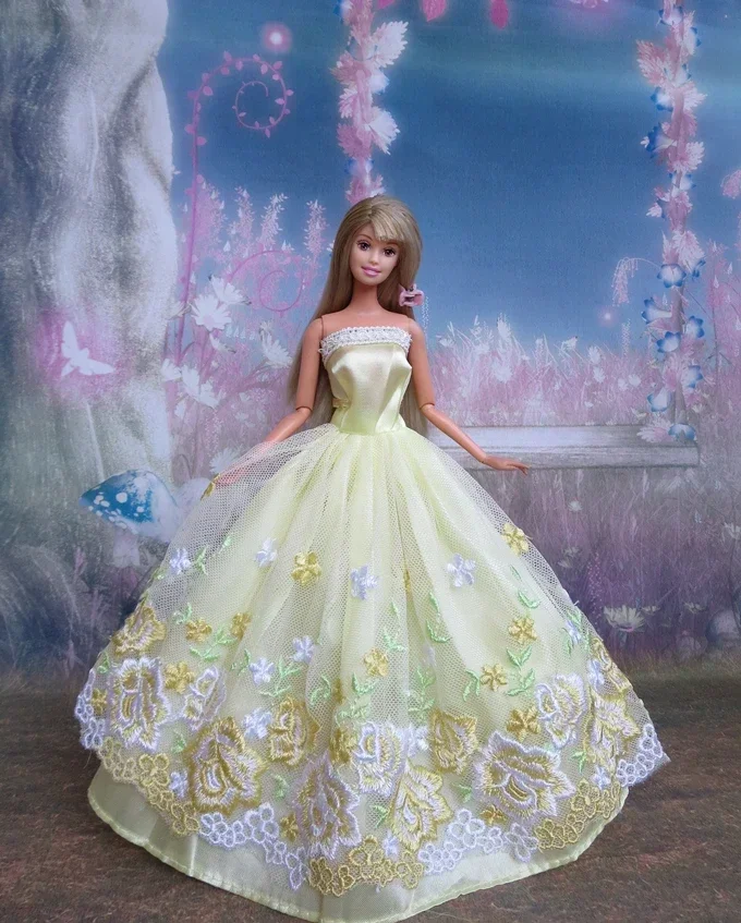 Robe de mariée en dentelle florale pour Barbie, vêtements beurre, tenues de princesse Barbie, robe de soirée, accessoires de poupées, jouet 11.5,