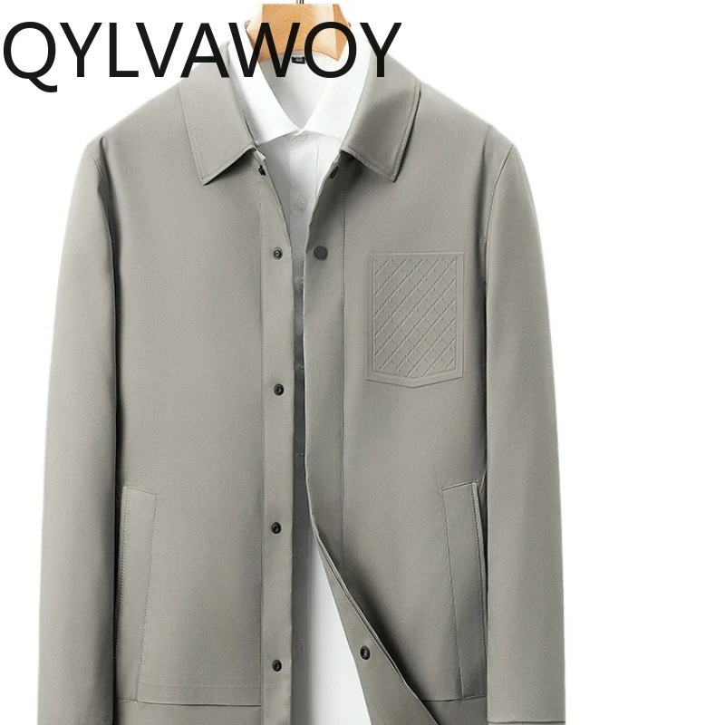 

QYLVAWOY 2025 осенний новый мужской плащ средней длины с лацканами, деловая повседневная верхняя одежда для среднего возраста, стильный, удобный LJ2731