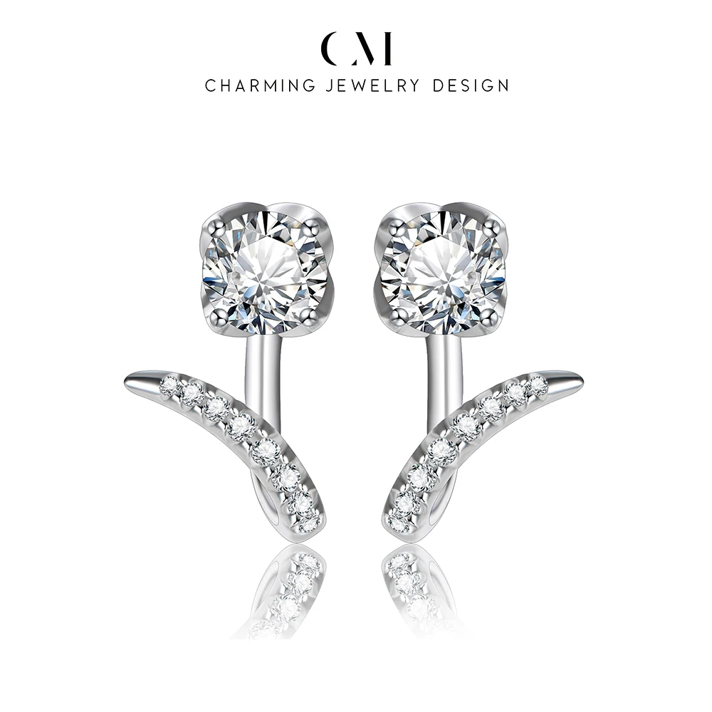 CHARMING Elegant Flowers and Leafs Moissanite Earring 925 Sterling Silver for Women Party Gift Daily Jewelry Wedding Anniversary