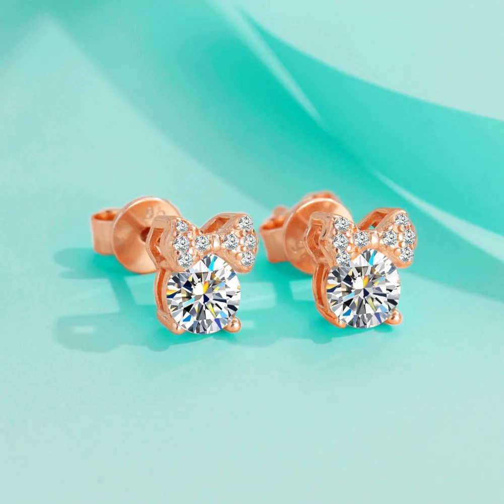 JH 0.5CT 925 فضة مويسانيتي Bowknot أقراط للنساء 18K RoseGold وأقراط D VVS1 غرامة مجوهرات مختبر الماس #4