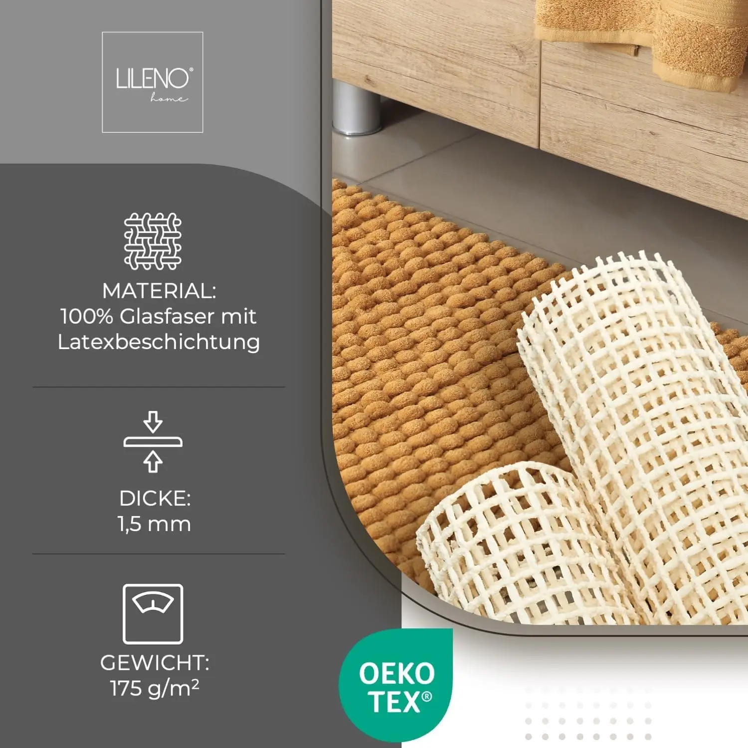 Afbeelding 6: Glasvezel antislipmat Elegant Brons 60x120 cm - Tapijtgaas, ladekussen, kofferbakmat, loopwegbescherming, woonaccessoires, matrasbodem, tapijtstabilisator