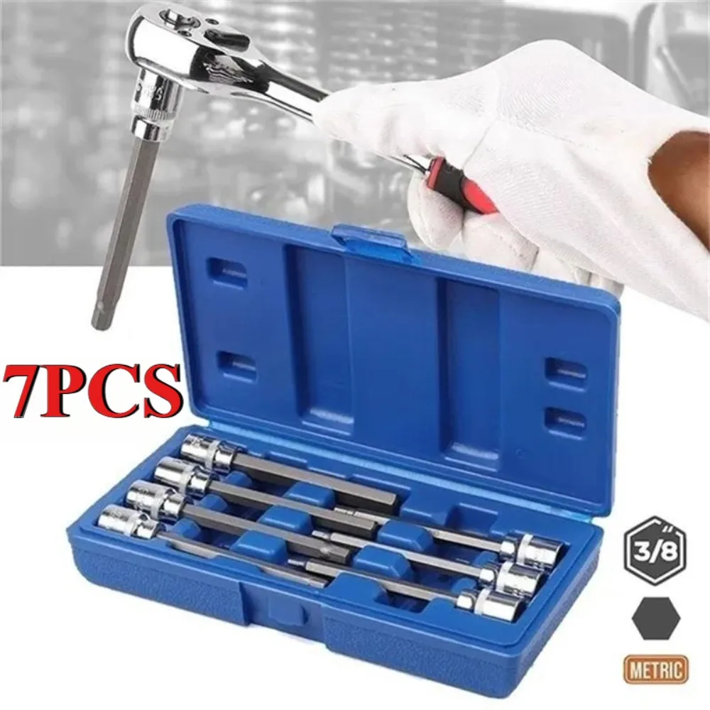 7 pçs hex soquete adaptador bit conjunto 3/8 extra longo impacto driver chave de soquete broca adaptador ferramentas