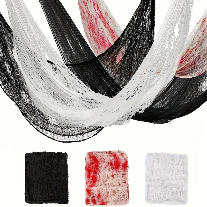 

183x76cm Halloween Decoration Portable Black White Roving Grid Party Supplies Halloween Gauze Decoration Super Size Creepy Cloth