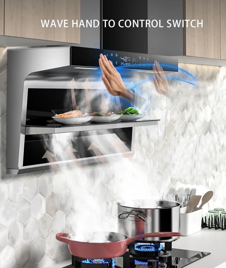 Home appliance kitchen Large suction top side double suction range hood 7-shaped