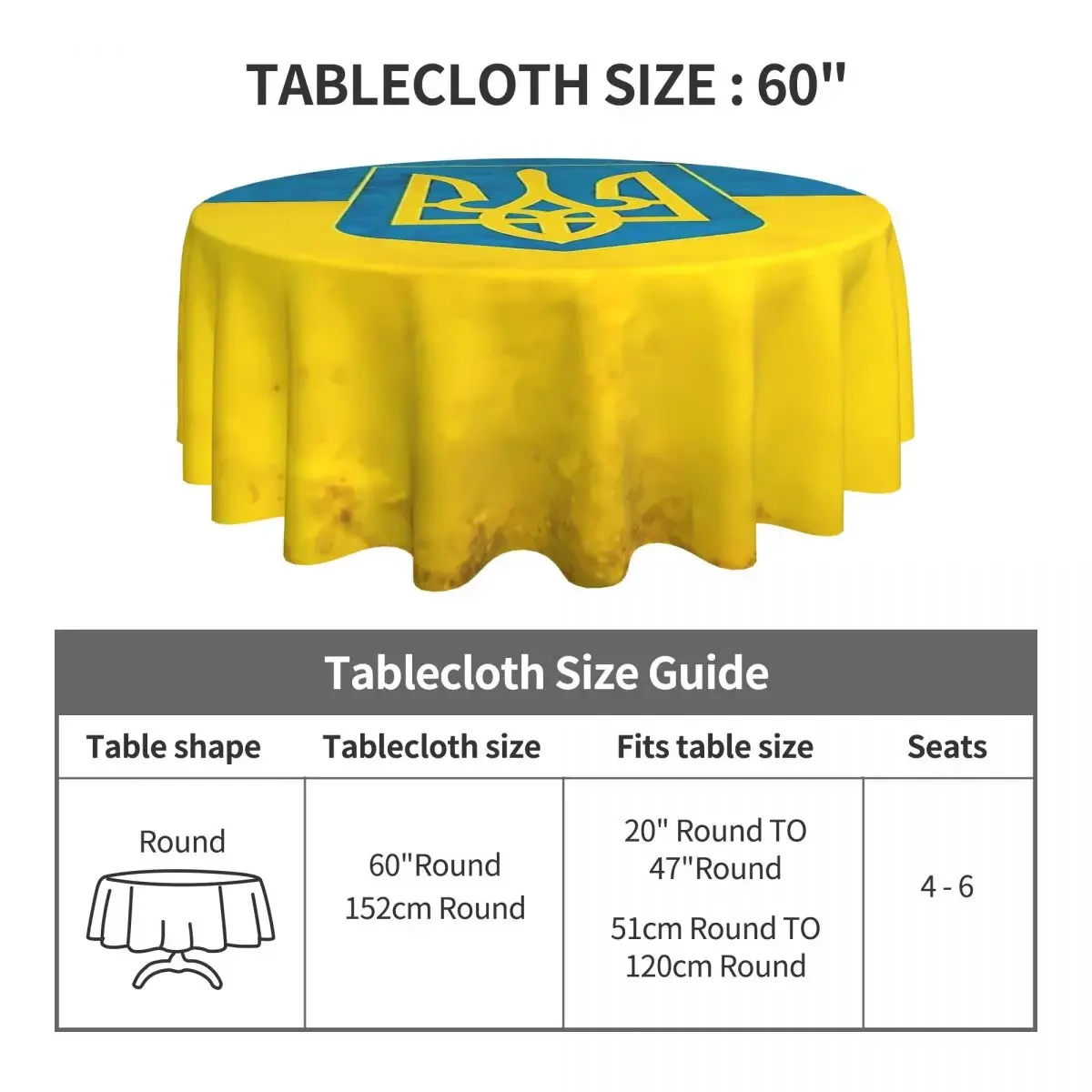 Flag Of Ukraine Round Tablecloth Retro Outdoor Table Cloth Funny Wedding Birthday Party Custom Table Cover