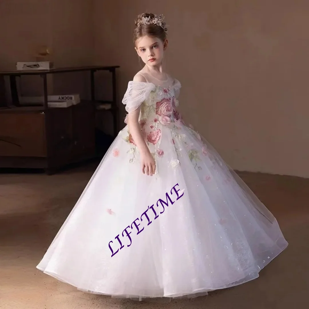 Customized Baby Girl First Birthday Party Dress Princess Gown Infant Tutu Lace Ball Costume Toddler Formal Outfit