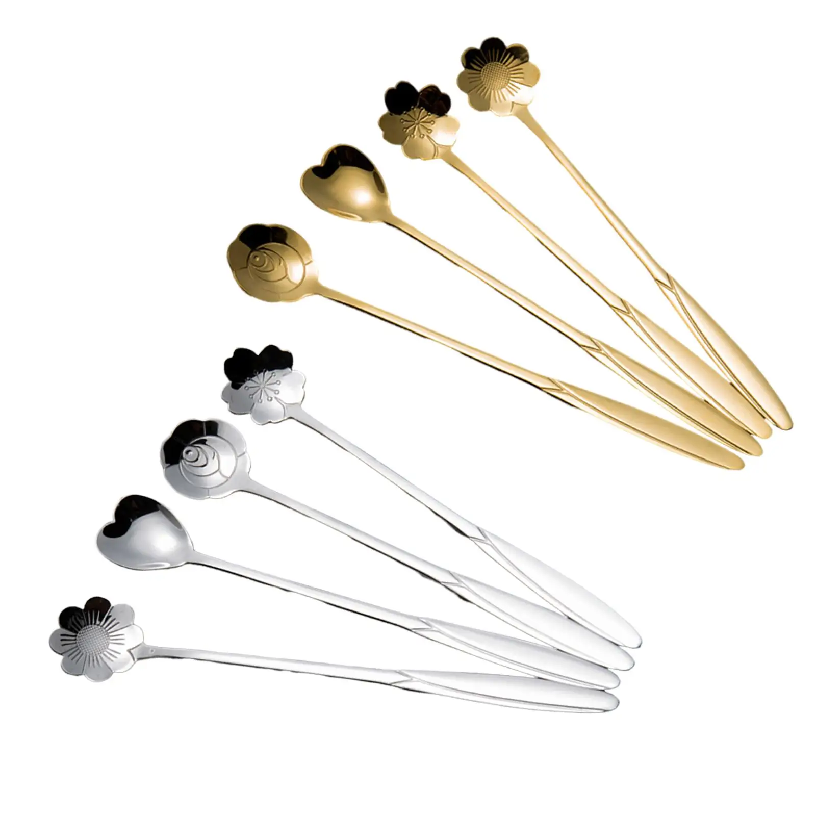 

4x Flower Spoon Set Teaspoon Stainless Steel Portable Modern Cake Spoon for