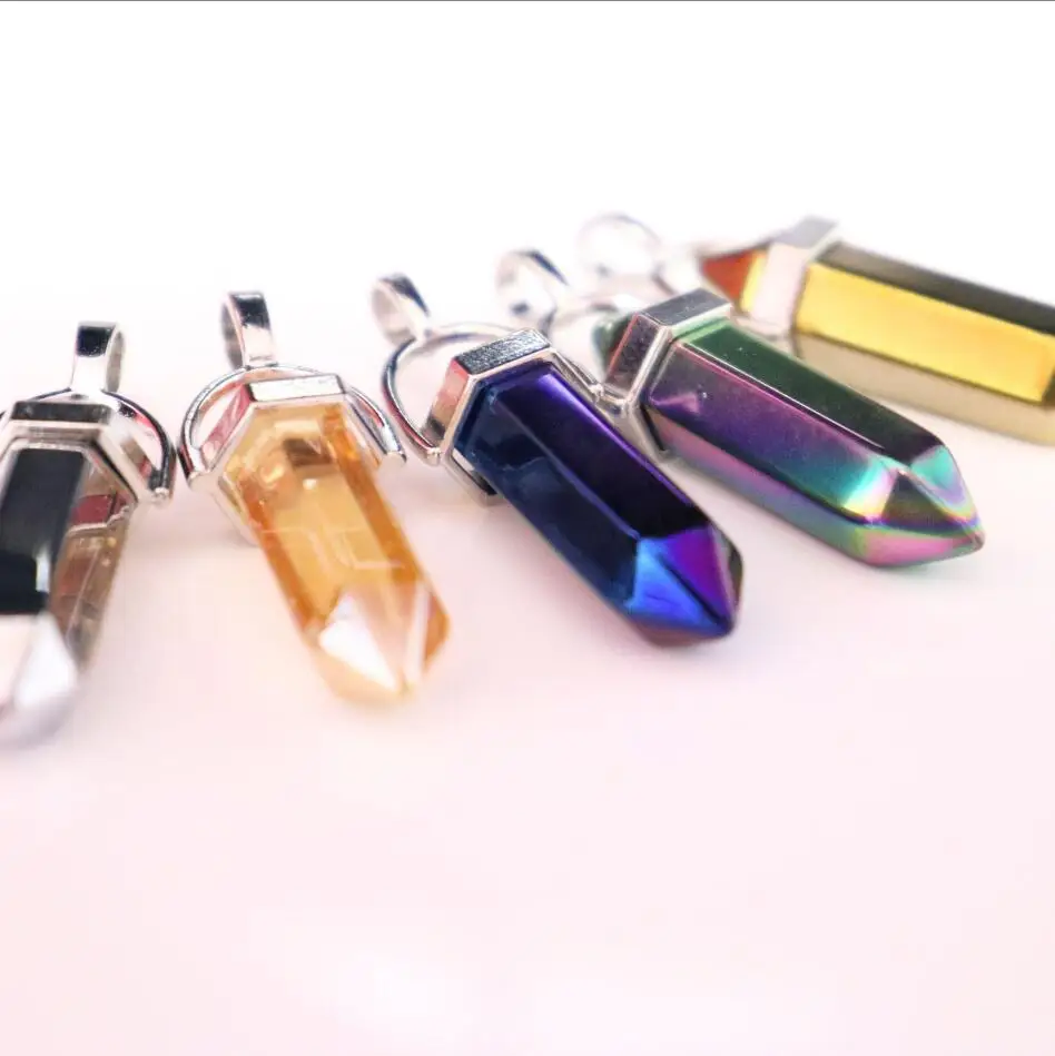 1 قطعة شكل رصاصة الزجاج الكريستال قلادة سداسية وأشار الحجر الاصطناعي ل شقرا شفاء عقد دي اي واي مجوهرات F1660
