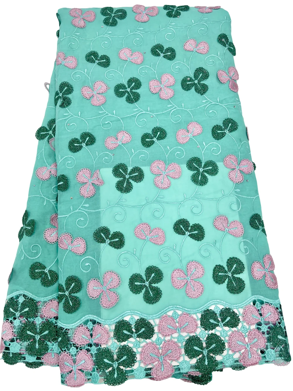 Nieuwe 3D Nigeriaanse stof, hoge kwaliteit, 2027, geborduurd, 100% katoen, 5 yards, Afrikaanse Zwitserse voile kantstof, elegante jurk voor dames.