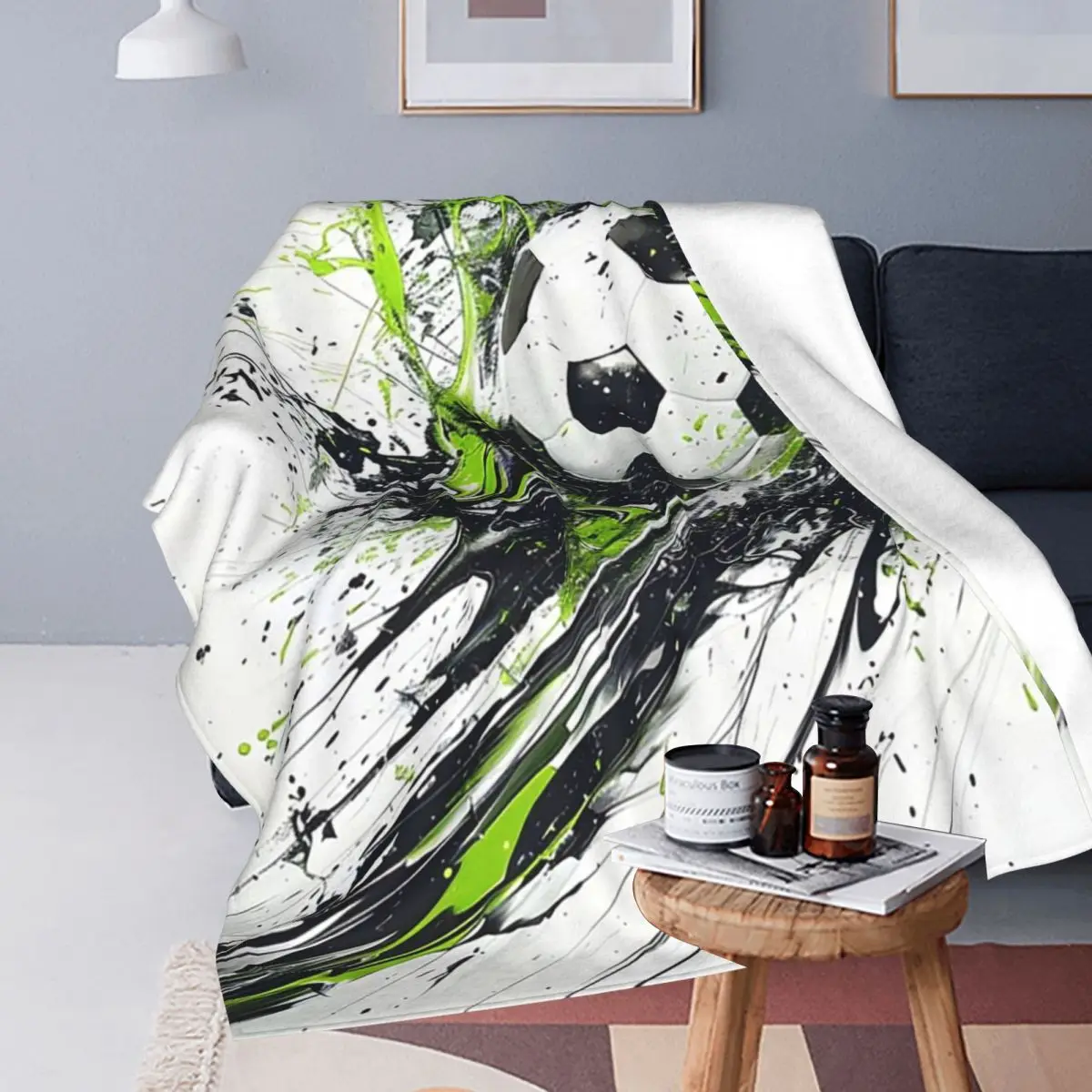 Abstract Colour Soccer Splash Ink Football Art Watercolor Blanket  Flannel Throw Blanket Plush for Bed Travel Home Couch