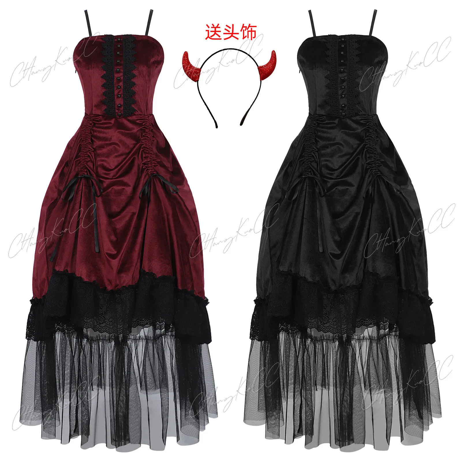 

Victorian Gothic Dress For Women Medieval Retro Palace Court Vampire Duchess Cosplay Costume With Headband Halloween Dress Up