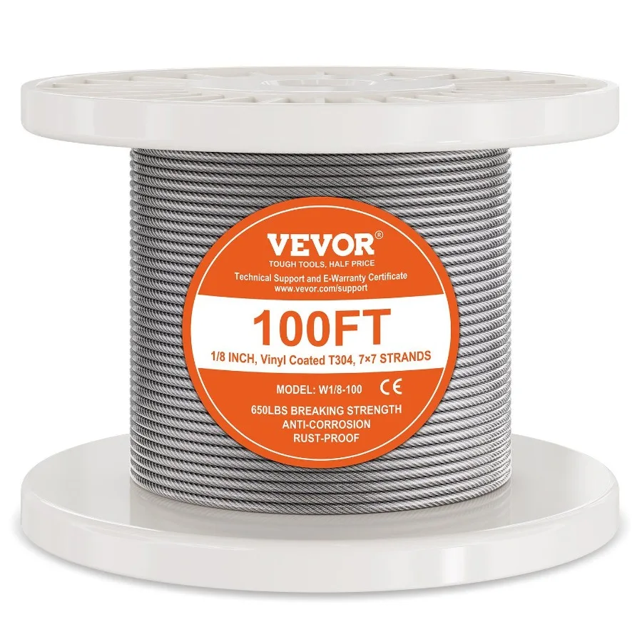 

T304 Stainless Steel Cable 1 8 7x7 Steel Wire Rope 100 ft Cable Railing
