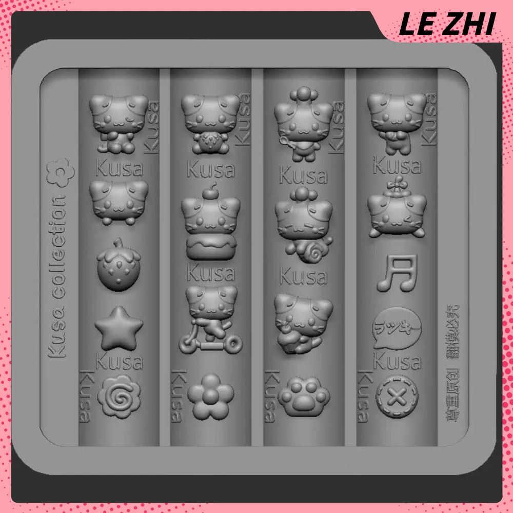 1Pcs Cartoon Kawai Cat Handmade Diy Nail Art Carving Mold Strawberry Flower Star Cat Paws Cake Musical Notes Silicone Nail Mould view 2