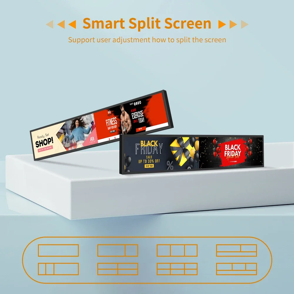 2023 New Machine Manufacturer Custom Strip Screen Stretched 23 35 inch LCD Bar Screen Advertising Display For Mall