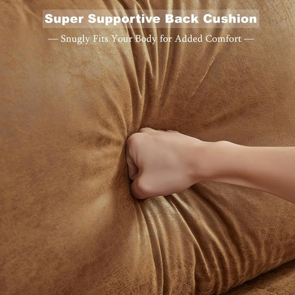 أريكة بمقعدين حديثة لمنتصف القرن مصنوعة من الجلد الصناعي مع مقعد عميق ووسادتين لغرفة المعيشة المنزلية