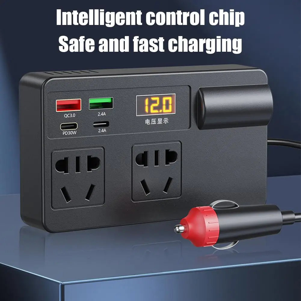 12V/24V Car Inverter 200W DC To AC 220V With Converter Switch QC 3.0 USB/PD/Type-C Chargers Power Adapter Voltage Detection Tool