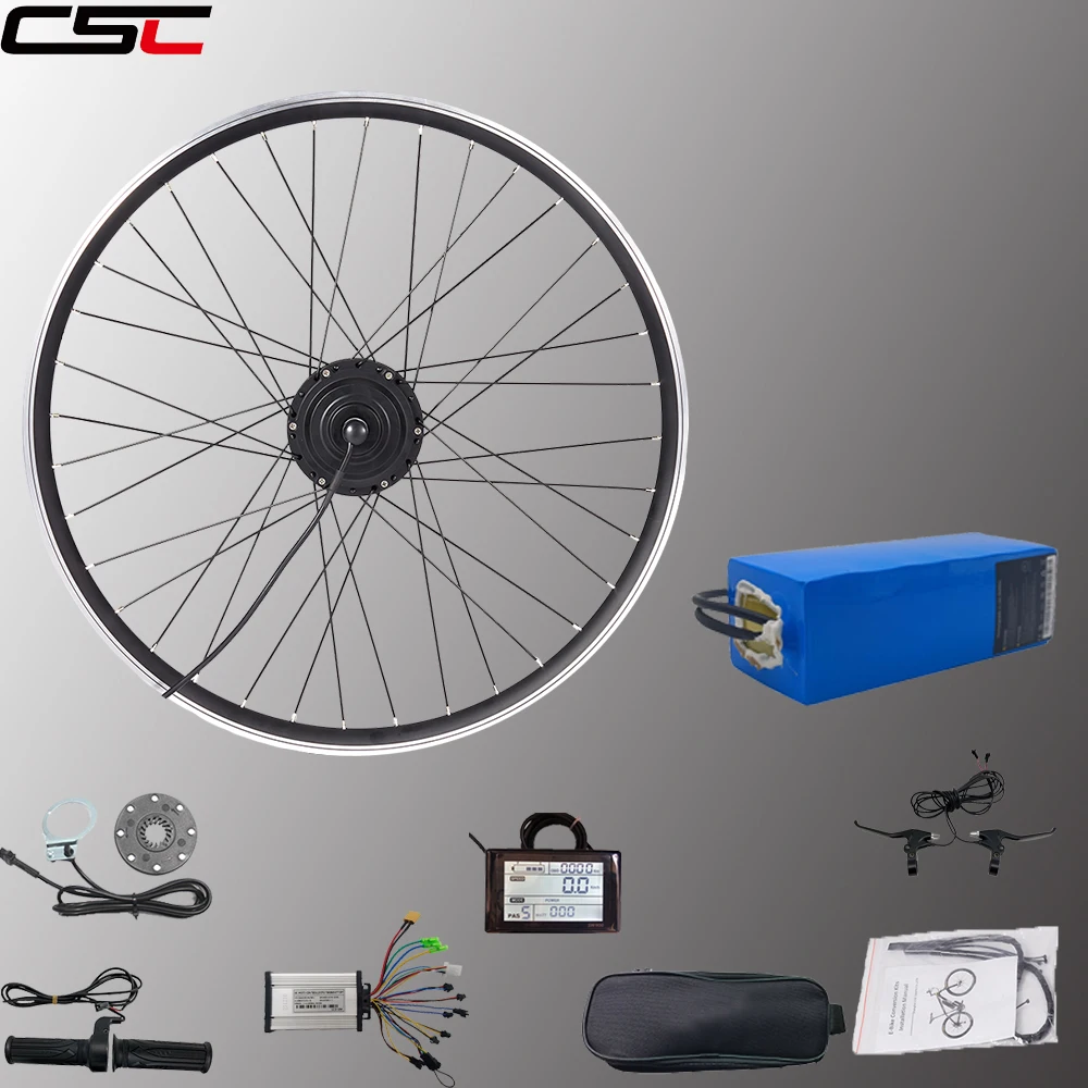 CSC Elektrische fiets ombouwkit met 36V accu 250W 350W 500W kit elektrische fiets voor- en achterwielnaafmotor 20-29 inch 700C