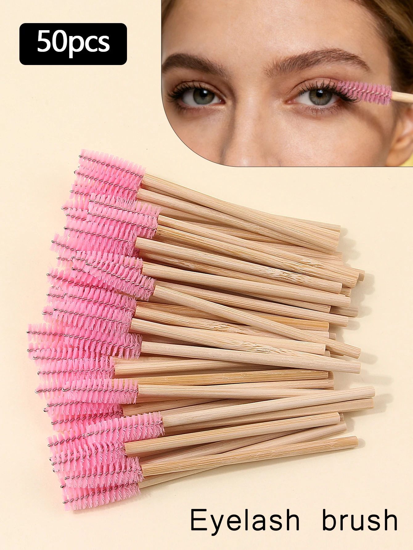 50 SZTUK szczoteczek do tuszu z bambusową rączką, szczoteczki do makijażu tuszu do rzęs, wysokiej jakości zalotki do rzęs, szczoteczki do przedłużania rzęs i szczoteczki do brwi