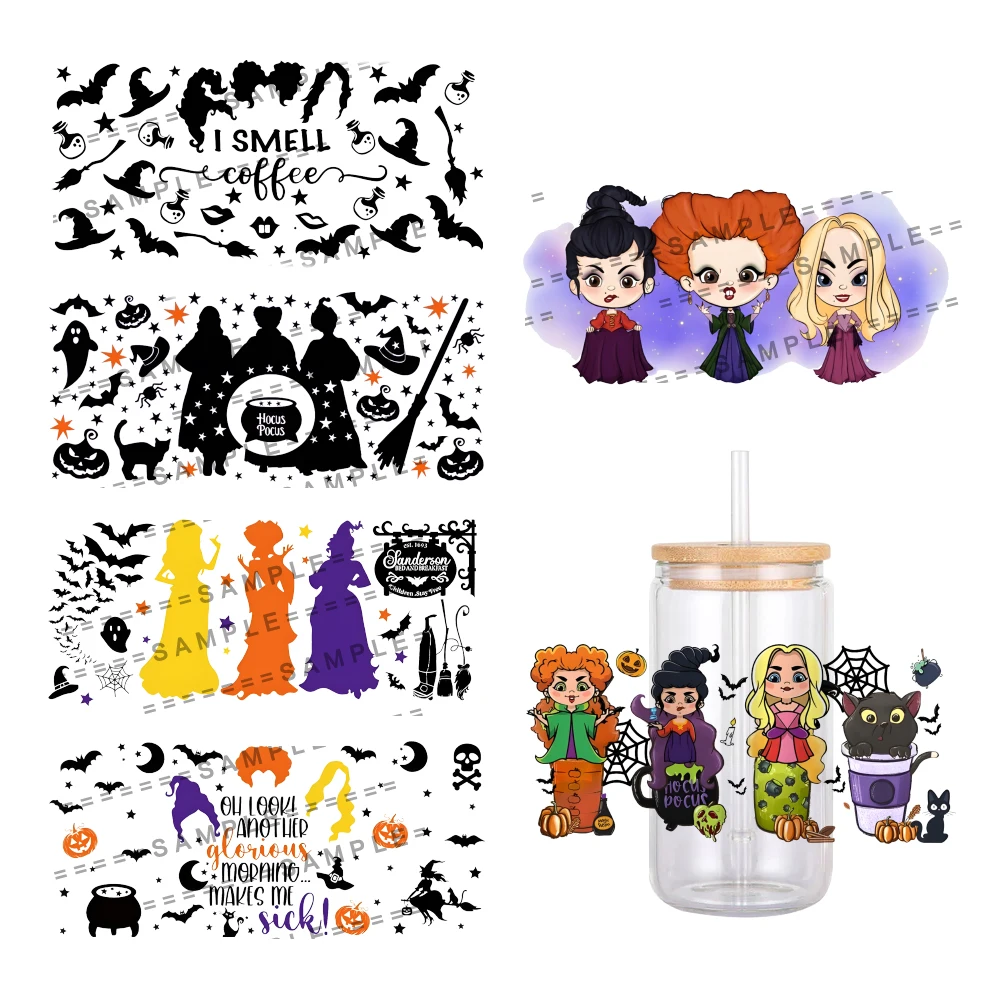 Disney Cartoon Hocus Pocus Pattern UV DTF Transfer Sticker Waterproof Transfers Decals For 16oz Glass Cup Wrap Stickers