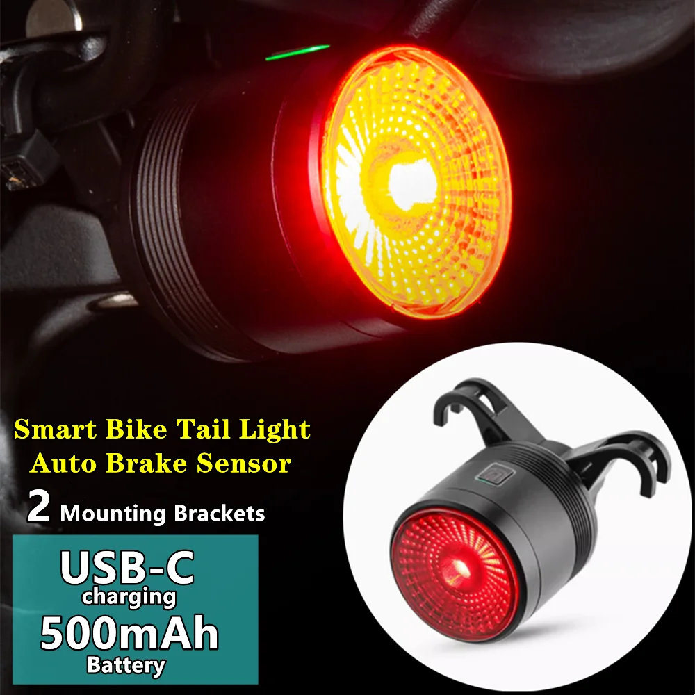 

Bicycle Brake Sensing Tail Light LED Bike Rear Safety Flash Taillights Road Mountain Cycling USB Rechargeable 5 Modes Waterproof