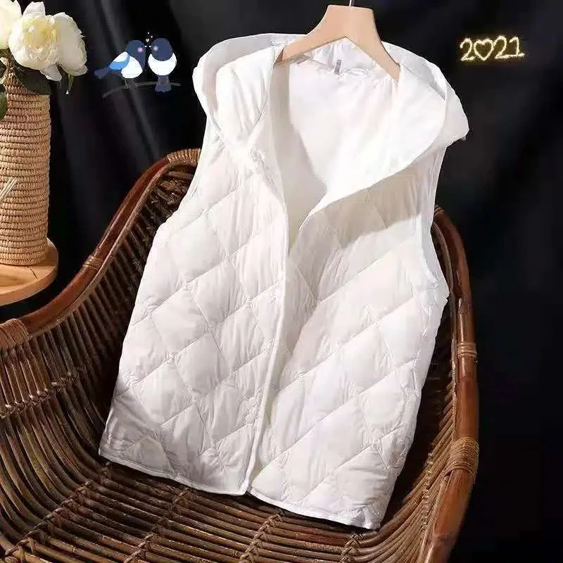 2025 Spring and Autumn down cotton vest for women lightweight hooded down cotton Jackets for Women Jackets White Black Jacket
