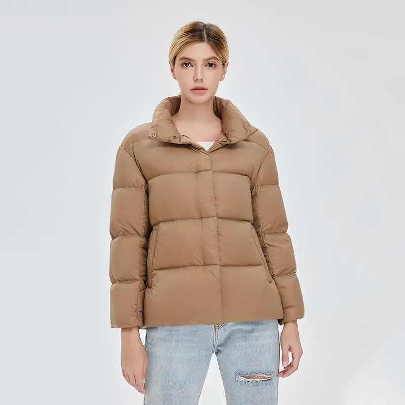 2026 Winter New Lightweight Thin Medium Thick Breadms Solid Color Down Jackets Loose Warm Jackets Stand Up Collar Double Pockets
