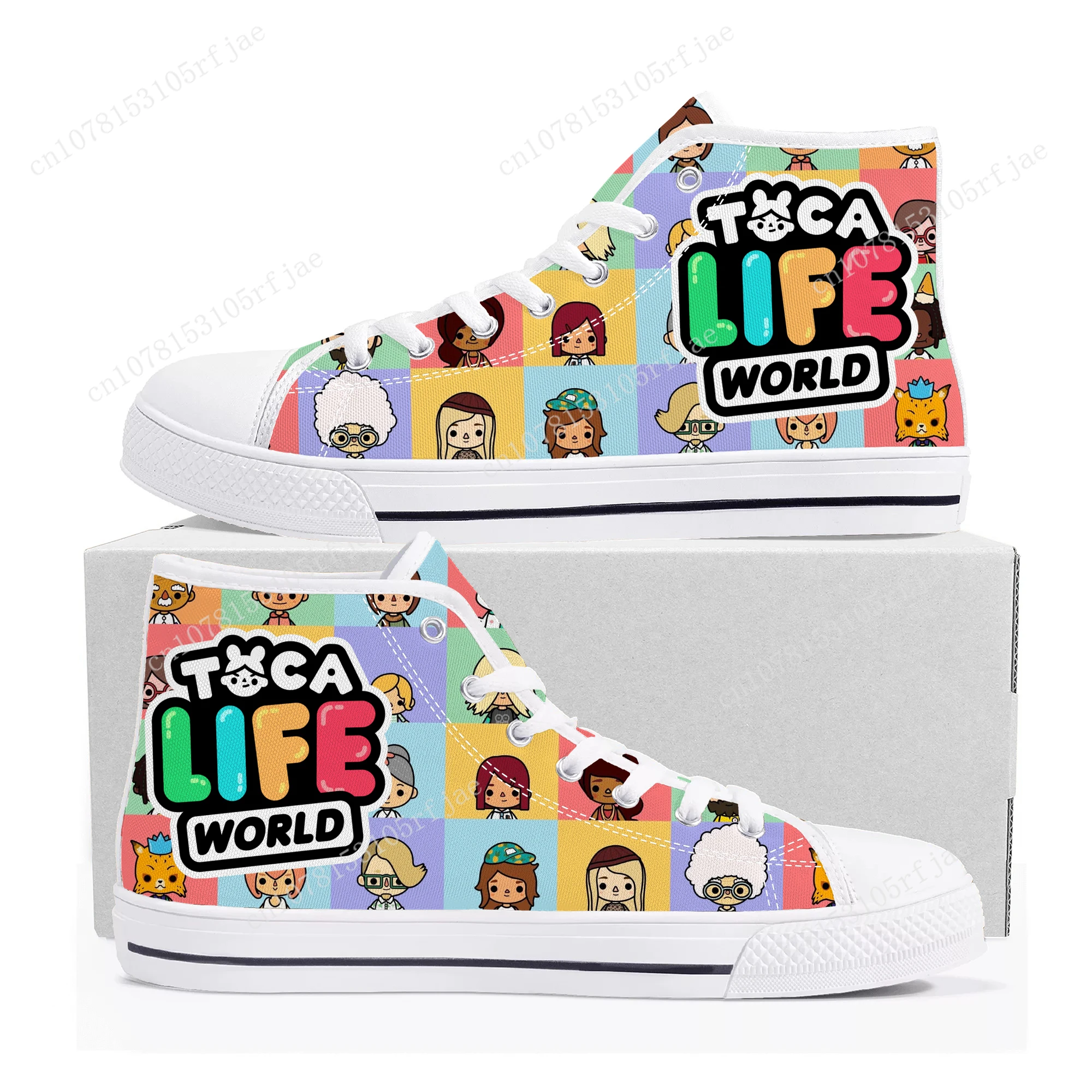 Toca Life World High Top Sneakers Cartoon Game Mens Womens Teenager High Quality Fashion Canvas Shoes Casual Tailor Made Sneaker