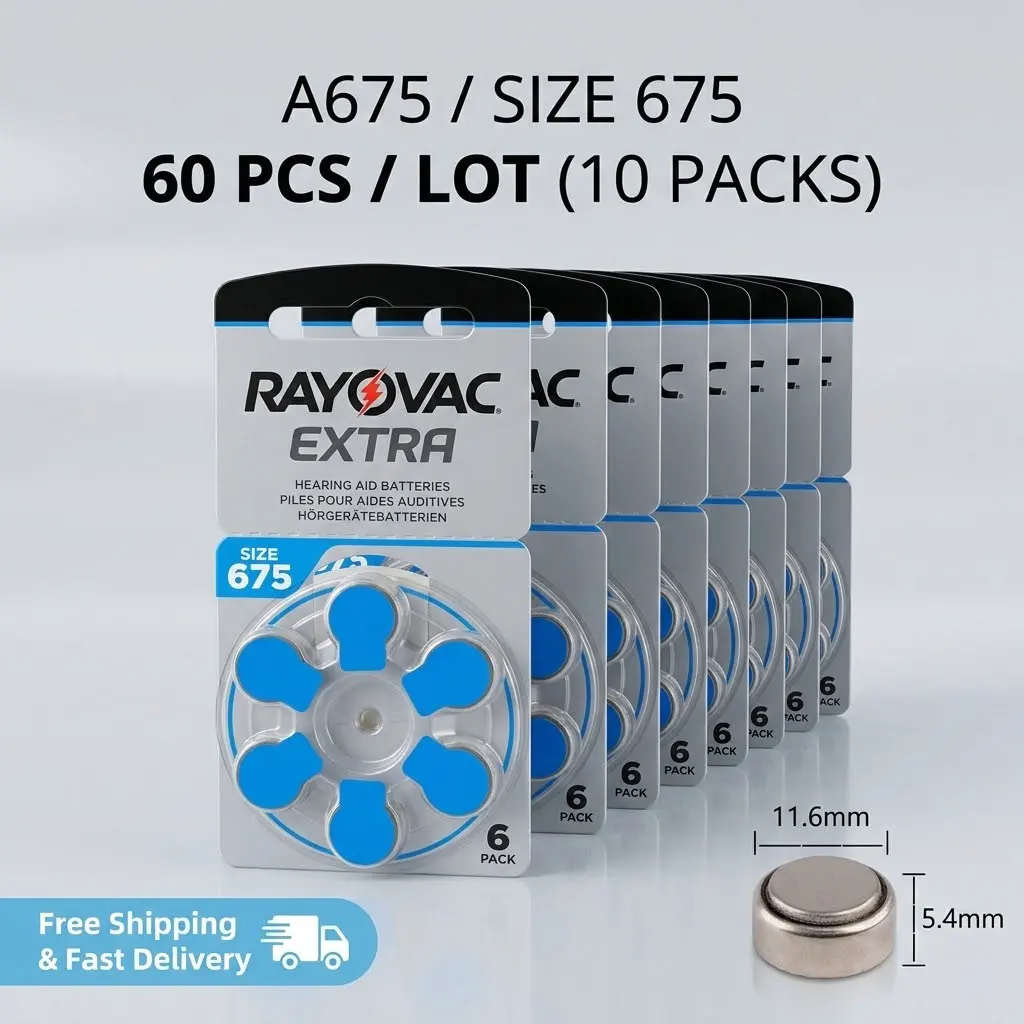 

Rayovac Extra 60Pcs Zinc Air Hearing Aid Batteries Size 675 A675 675a PR44 DA675 E675 For Ear Hearing Amplifier