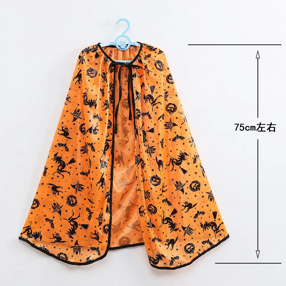 Kids Halloween Witch Cape Costume for Boys Girls Wizard Cloak with Witch Hat Broom Set Props Halloween Pumpkin Children Clothing